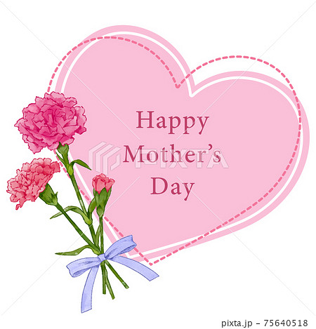 カーネーションとハートのおしゃれなフレーム素材 花の水彩手描きイラストのイラスト素材