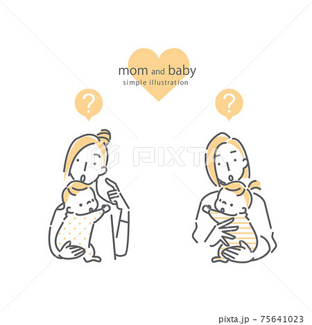 お母さんと赤ちゃんのシンプルでかわいい線画イラストのイラスト素材
