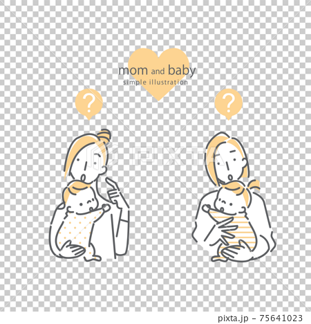 お母さんと赤ちゃんのシンプルでかわいい線画イラストのイラスト素材