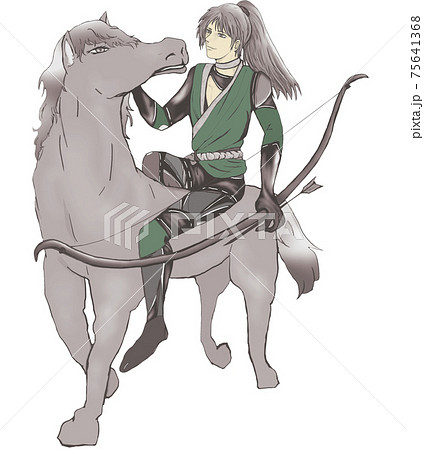馬に乗る和風男子のイラスト素材