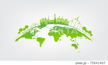 Ecology concept with green city on earth, World environment and sustainable development concept 75641407
