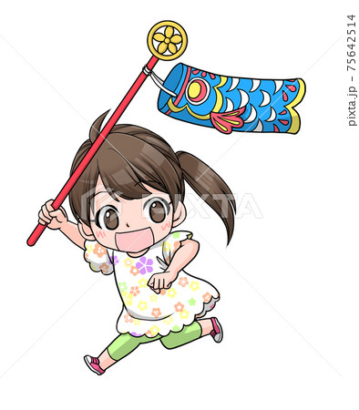こいのぼりを持って走る髪が長い女の子 こいのぼりを持って走る髪が長い女の子 75642514