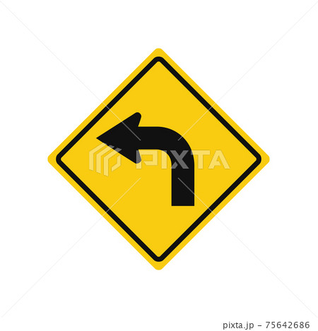 Rhomboid traffic signal in yellow and black, isolated on white background. Turn left 75642686