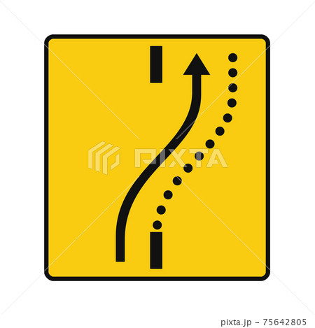Rectangular traffic signal in yellow and black, isolated on white background. Temporary detour of a lane on the opposite road 75642805