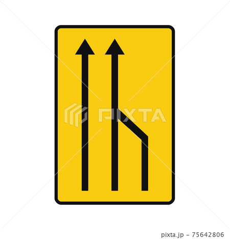 Rectangular traffic signal in yellow and black, isolated on white background. Temporary end of right lane for traffic Rectangular traffic signal in yellow and black, isolated on white background. Temporary end of right lane for traffic 75642806
