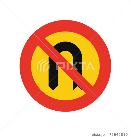 Rounded traffic signal in yellow and red, isolated on white background. Temporary U-Turn prohibited Rounded traffic signal in yellow and red, isolated on white background. Temporary U-Turn prohibited 75642810