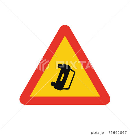 Triangular traffic signal in yellow and red, isolated on white background. Temporary warning of roadway obstruction Triangular traffic signal in yellow and red, isolated on white background. Temporary warning of roadway obstruction 75642847