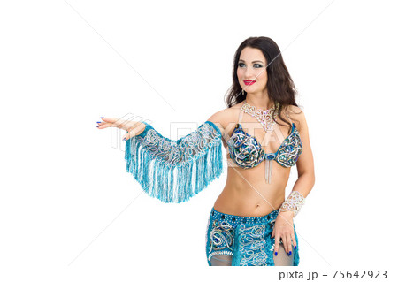 Dancer swinging her hand isolated on white background 75642923