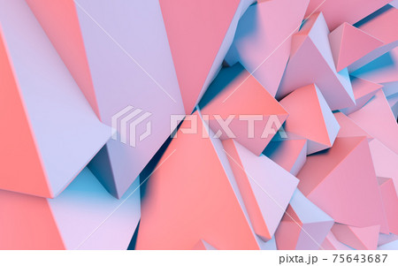 Abstract background with 3D shapes flying in pink and blue light as a messy array or chaotic structure for any pastel colored backdrop. 3D illustration Abstract background with 3D shapes flying in pink and blue light as a messy array or chaotic structure for any pastel colored backdrop. 3D illustration 75643687