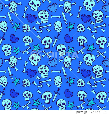 pattern with skulls and hearts, bones and daggers 75644022