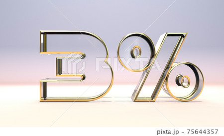 3% 3d glass material surrounded by a golden frame, discount business concept 3d render illustration 75644357