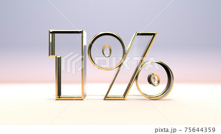 1% 3d glass material surrounded by a golden frame, discount business concept 3d render illustration 75644359