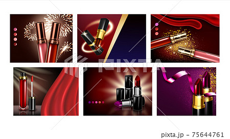 Lipstick Creative Advertising Posters Set Vector Lipstick Creative Advertising Posters Set Vector 75644761