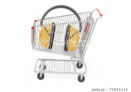 Shopping cart with ear defenders. 3D rendering 75645214
