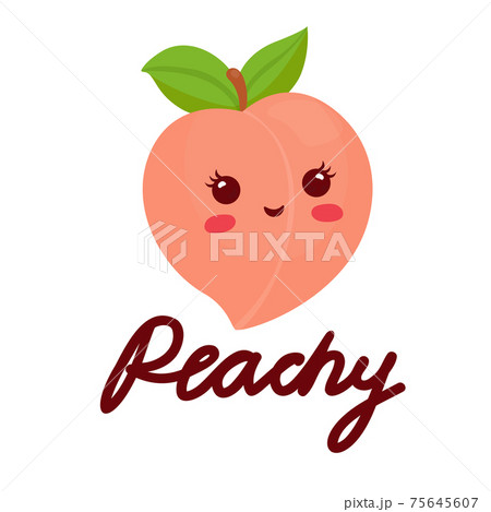 Cute cartoon peach with kawaii smile and - Stock Illustration [75645607]  - PIXTA