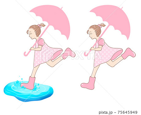 水たまりで遊ぶ女の子のイラスト素材