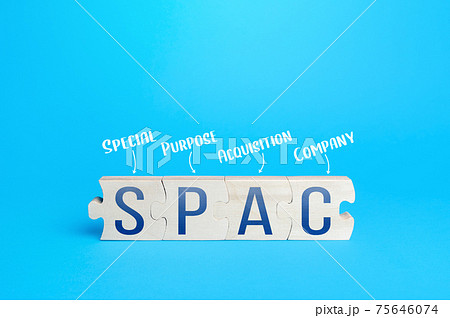 Wooden puzzle blocks with abbreviation SPAC (Special purpose acquisition company). Simplified listing of company, merger bypassing stock exchange IPO. Assessment of benefits and risks of investments Wooden puzzle blocks with abbreviation SPAC (Special purpose acquisition company). Simplified listing of company, merger bypassing stock exchange IPO. Assessment of benefits and risks of investments 75646074