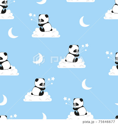 Seamless night pattern with cute panda bears on the clouds 75646677