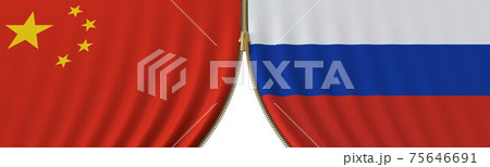 China and Russia political cooperation or conflict, flags and closing or opening zipper, conceptual 3D rendering China and Russia political cooperation or conflict, flags and closing or opening zipper, conceptual 3D rendering 75646691