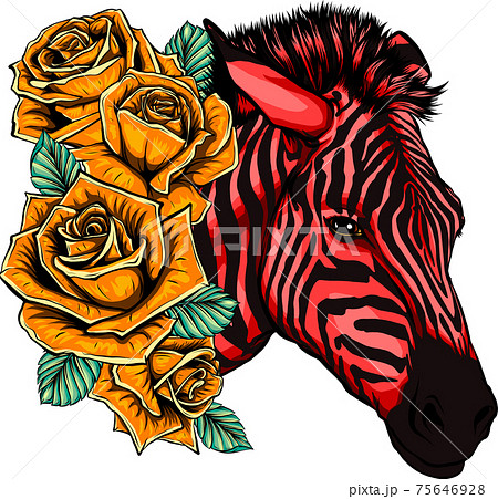 vector illustration with cute red zebra with yellow roses 75646928