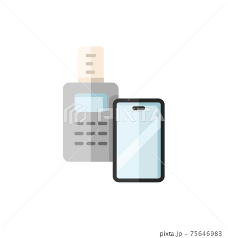 Transaction with smartphone. Swiping terminal payment. Pay with mobile. Flat color icon. Commerce vector illustration Transaction with smartphone. Swiping terminal payment. Pay with mobile. Flat color icon. Commerce vector illustration 75646983