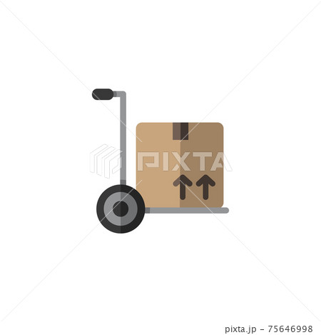 Delivery handcart. Shipping cart with box. Flat color icon. Commerce vector illustration 75646998
