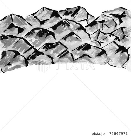 山積みの岩の壁 墨の手描きイラスト のイラスト素材