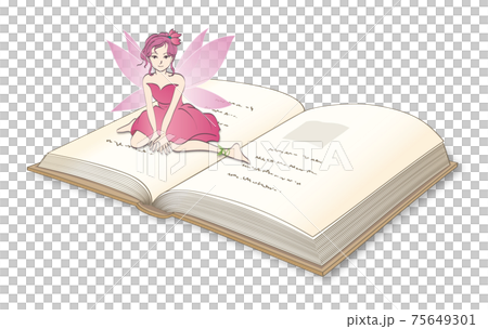 童話,粉紅色的羽毛,坐在一本打開的書 童話,粉紅色的羽毛,坐在一本打開的書 75649301