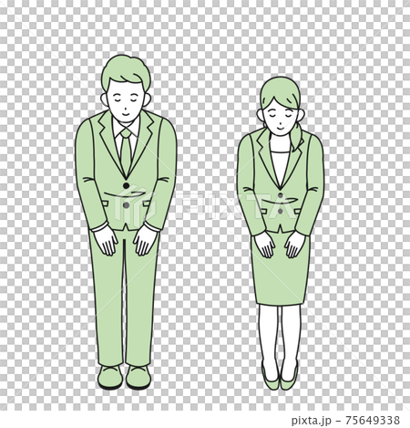 日本禮節鞠躬男人和女人全身插圖素材 75649338