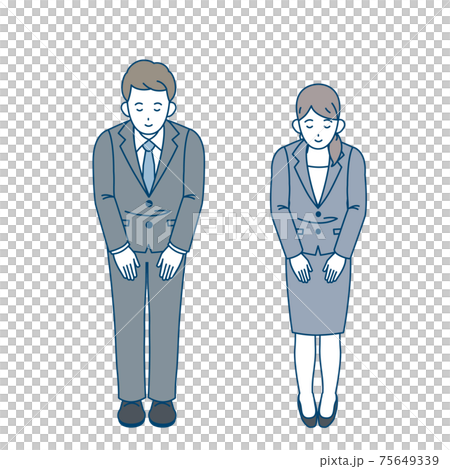 日本の礼儀作法　お辞儀　立礼　男女　全身　イラスト素材 75649339