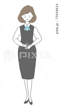 手を揃え美しくお辞儀をする制服姿の受付女性 手を揃え美しくお辞儀をする制服姿の受付女性 75649624