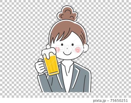 ビールを飲むビジネスウーマンのイラストのイラスト素材