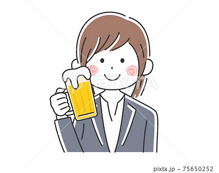 ビールを飲むビジネスウーマンのイラストのイラスト素材