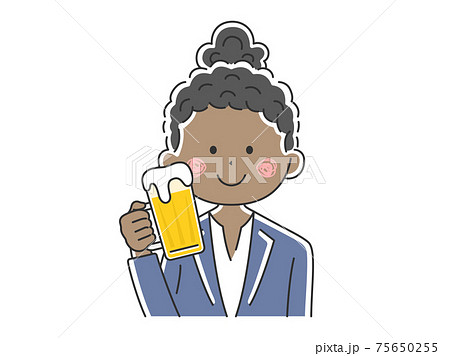 ビールを飲む黒人ビジネスウーマンのイラストのイラスト素材 ビールを飲む黒人ビジネスウーマンのイラストのイラスト素材
