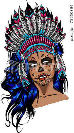 Beautiful girl in a headdress of North American Indians. 75650394
