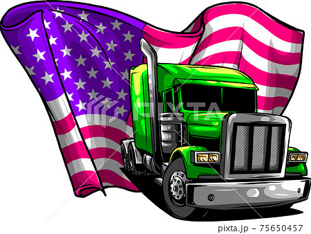 Classic American Truck. Vector illustration with american flag 75650457