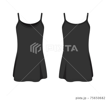 ロング丈キャミソール ベクターテンプレートイラスト 黒 ブラック フロント バック のイラスト素材