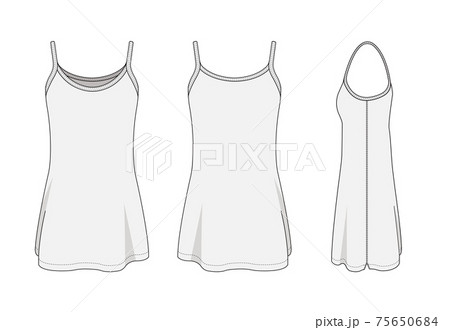 ロング丈キャミソール ベクターテンプレートイラスト 白 ホワイト フロント バック サイド のイラスト素材