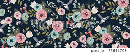 Vector illustration of a seamless floral pattern with a bird in spring for Wedding, anniversary, birthday and party. Design for banner, poster, card, invitation and scrapbook 75651703