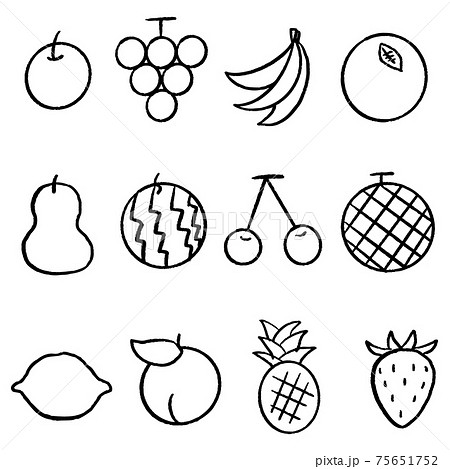 モノクロな果物のアイコンセットのイラスト素材