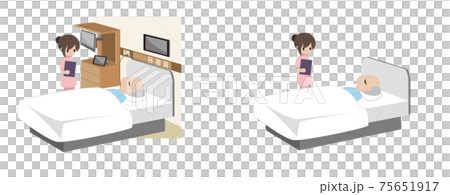 寝ている患者の様子を見る看護師のイラスト素材