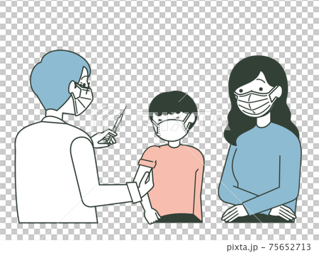 注射をする医者と親子のイラストのイラスト素材 注射をする医者と親子のイラストのイラスト素材