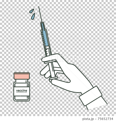 注射器を持つ片手とワクチン 75652734