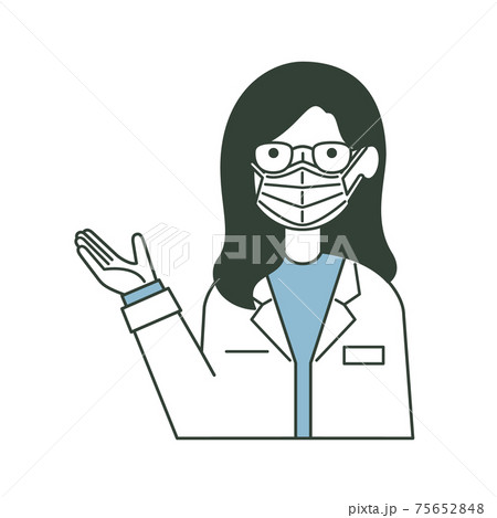 マスクをして案内する白衣の女性 マスクをして案内する白衣の女性 75652848