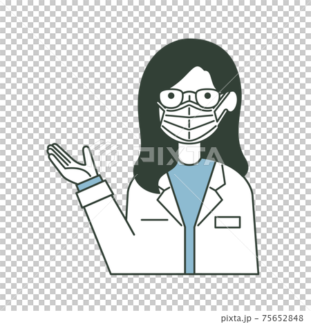 マスクをして案内する白衣の女性 マスクをして案内する白衣の女性 75652848