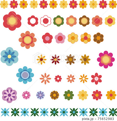 春 夏 花 飾り罫 アイコン レトロ イラスト素材セットのイラスト素材