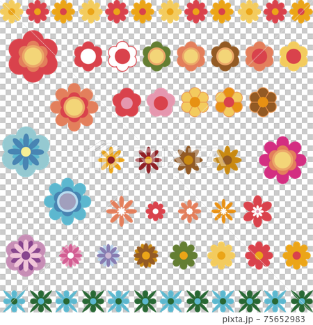 春　夏　花　飾り罫　アイコン　レトロ　イラスト素材セット 75652983