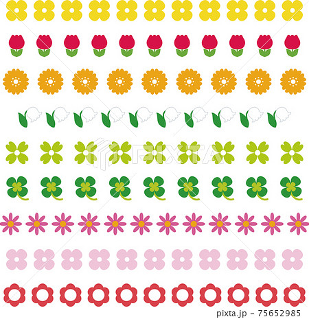 春 夏 花 飾り罫 アイコン レトロ イラスト素材セットのイラスト素材