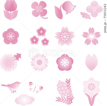 春 花のアイコン おしゃれ かわいい ピンク イラスト素材セットのイラスト素材