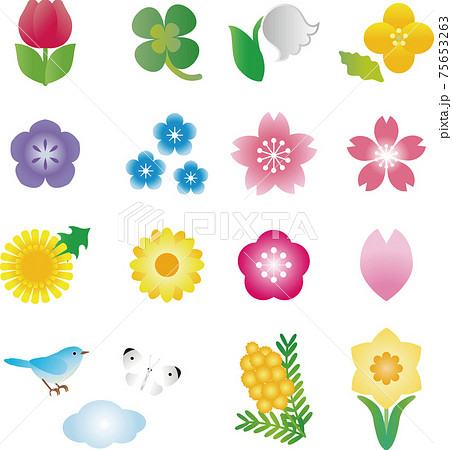 春 花のアイコン おしゃれ かわいい イラスト素材セットのイラスト素材 75653263 Pixta